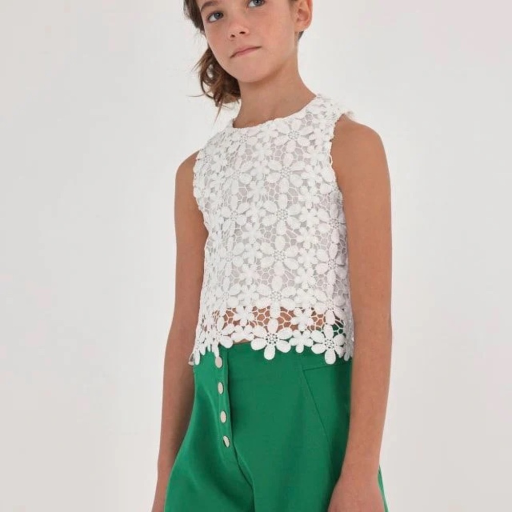 Size 14 Girls Mayoral Floral Lace Top and Green Pants Set